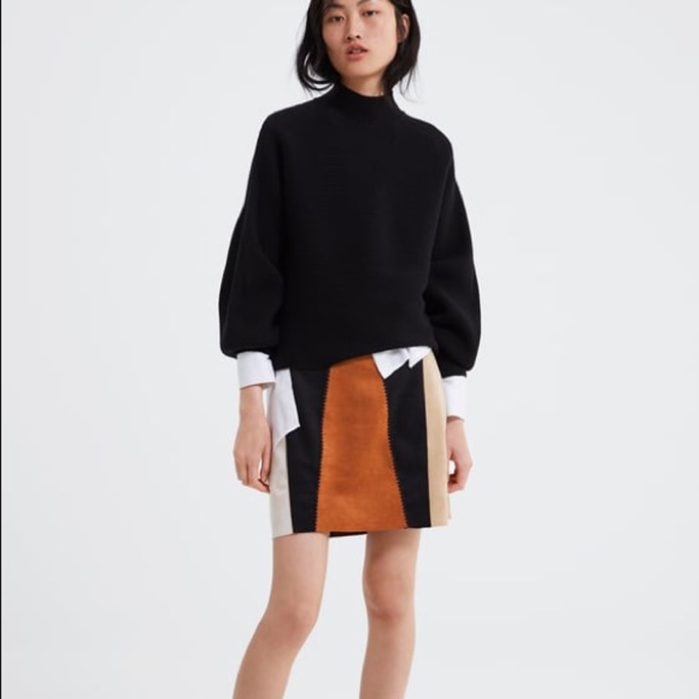 ZARA FAUX SUEDE CHECKED PATCHWORK MINI SKIRT BRAND NEW WITH TAGS SMALL